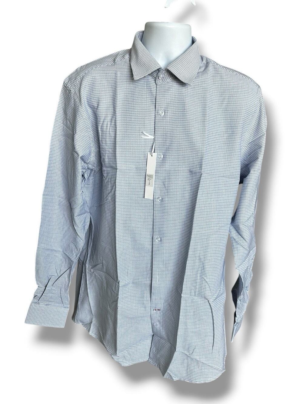 New T Tahari Men's Modern Fit 100% Cotton Blue White Geometric Shirt Large